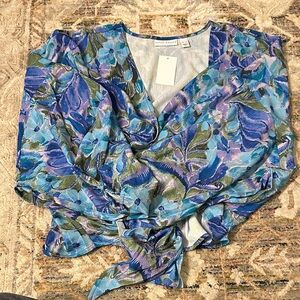 Floral Wrap Blouse in Blue and Green
